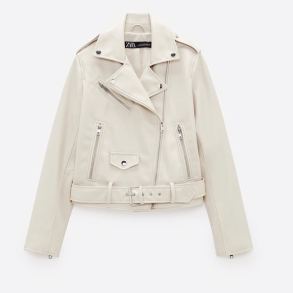 zara beige faux leather jacket